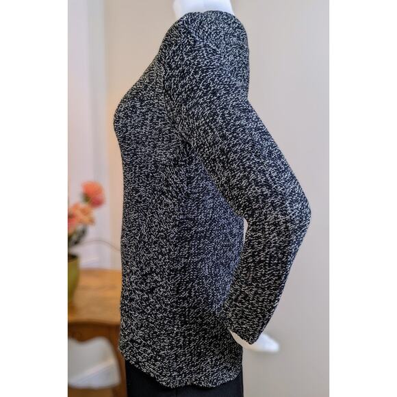 Quinn Sweater Small Black White Heather Zipper Accents High Low Scoop Neck Edgy - Picture 3 of 11